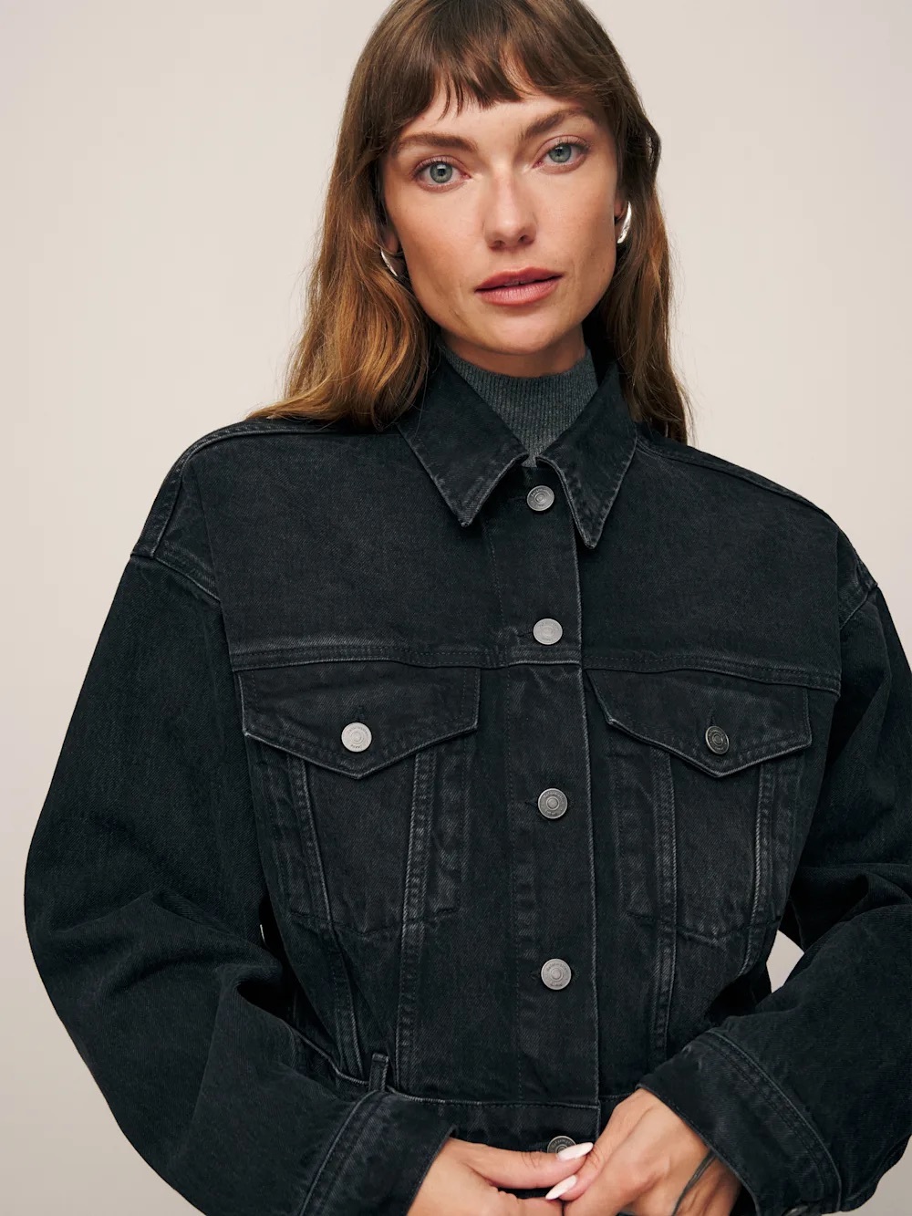 Reformation Jori Cropped Denim Jacket Washed Black